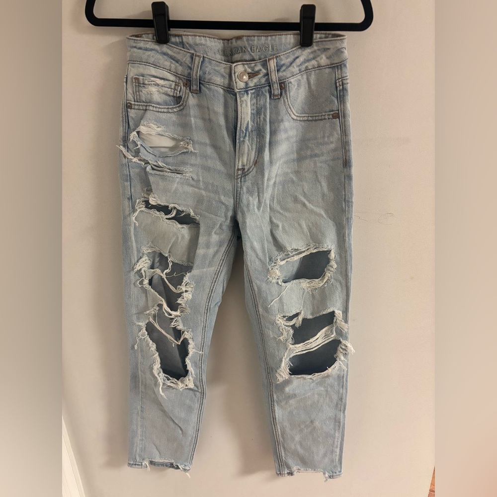 American Eagle Outfitters Light Blue Distressed Strigid Mom Jean